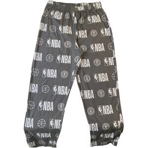 NBA Men Sleepwear Size M Gray Pajama Pants Graphic Print Fleece 29" Inseam Logo